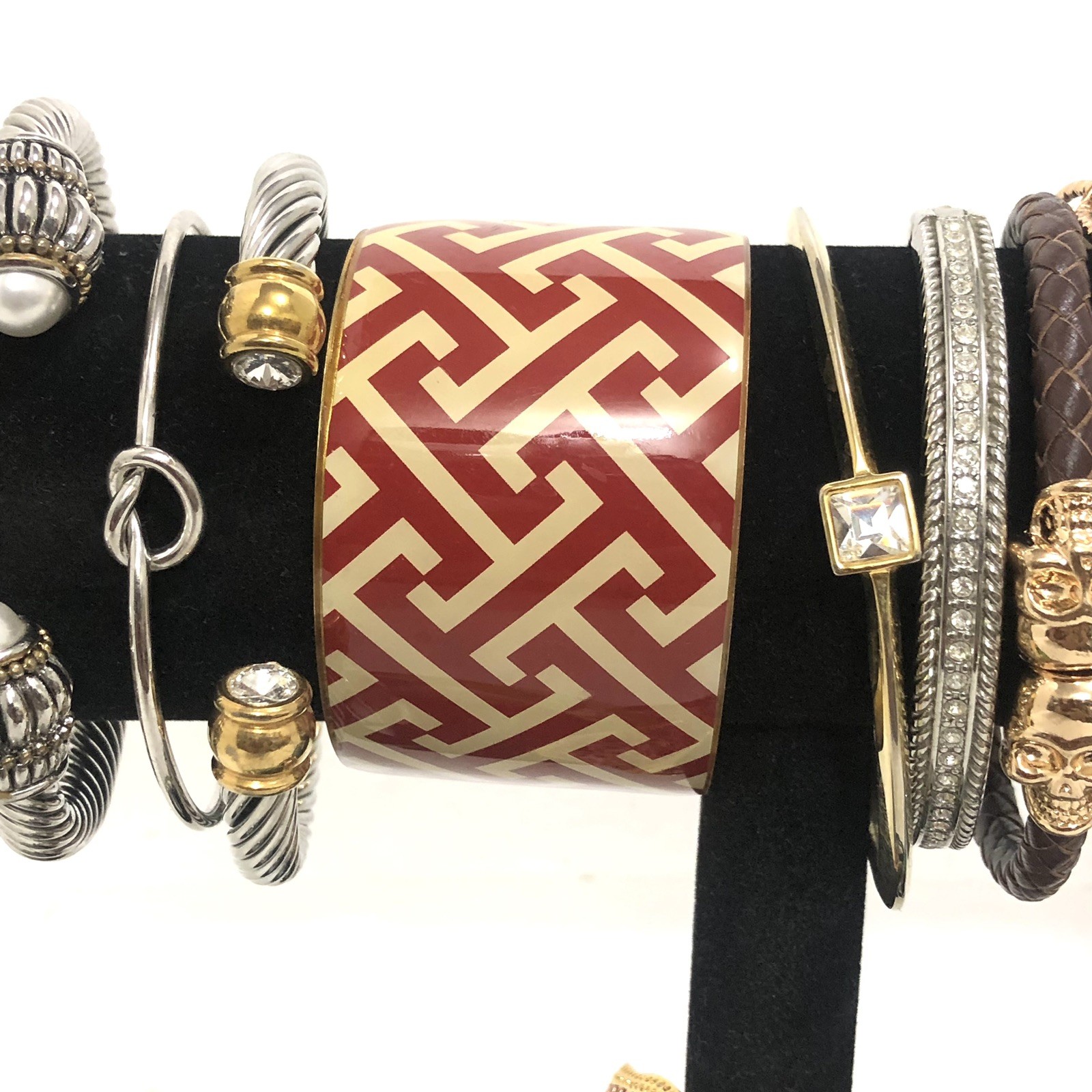 Vintage 17 Piece Lot Mixed Size Material Metal Cuff Bangle Bracelets Rhinestone