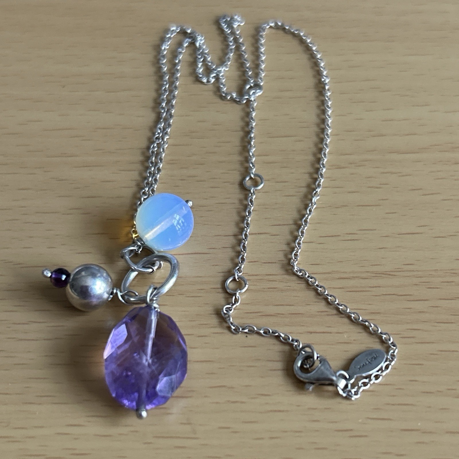 925 Silver Pendant : Charm Dangle Design On 43 Cm Chain/ Signed Soufeel