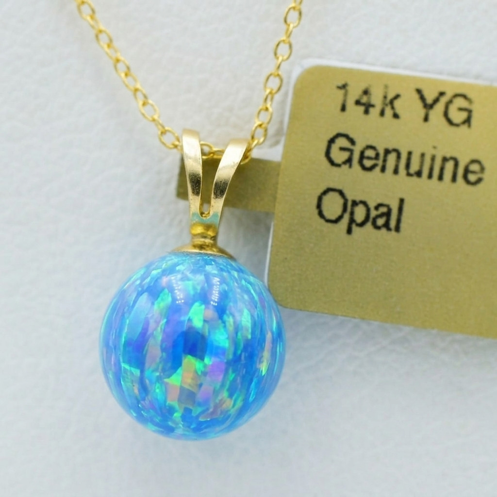 GENUINE 1.65 Cts BLUE OPAL PENDANT 14k YELLOW GOLD -NWT – Free Appraisal Service