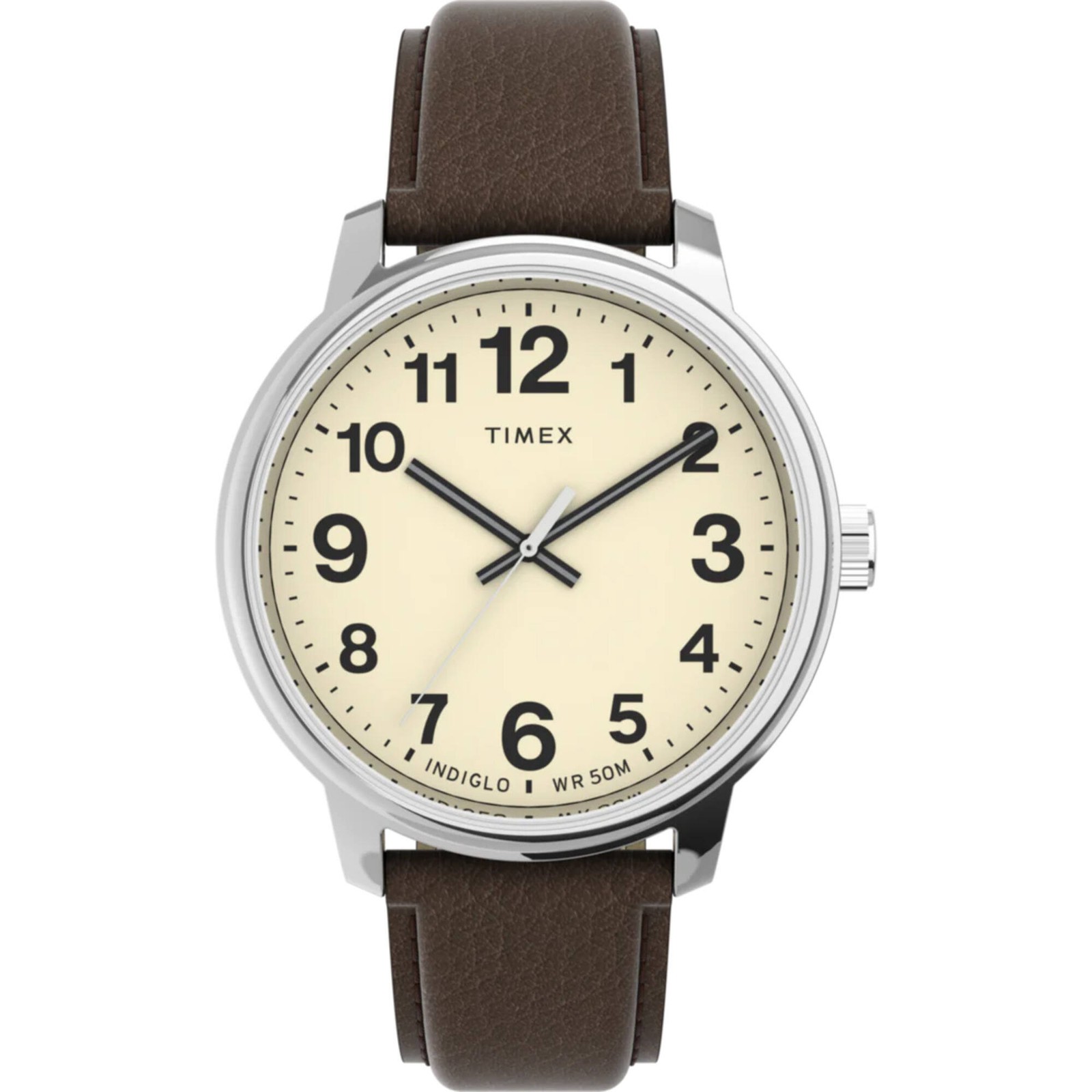 Timex Men’s Watch Easy Reader Quartz Cream Dial Brown Leather Strap TW2V21300