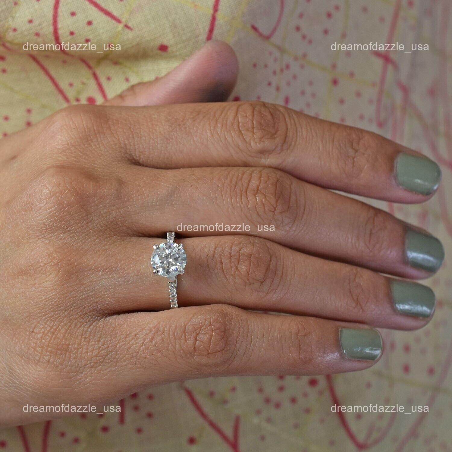 Diamond Resilient Lady Solitaire with Accents Sister Ring Jewelry 14K White Gold