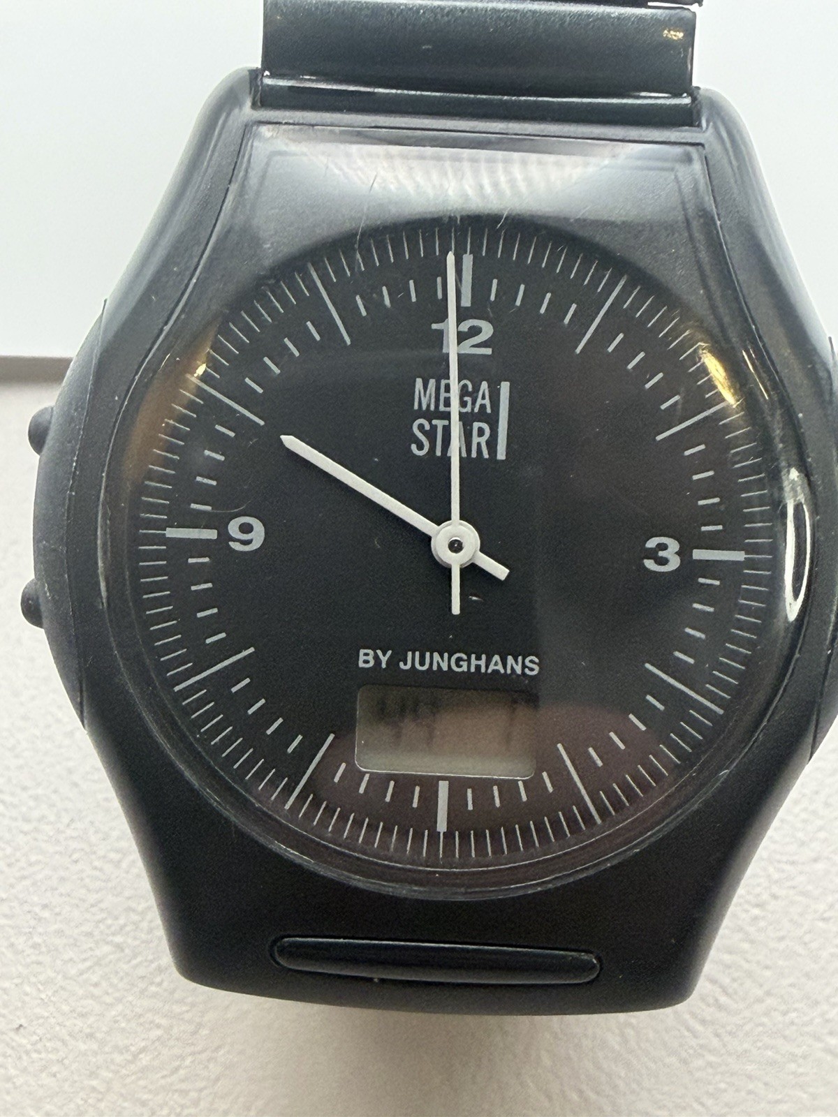 Vintage Junghans Mega Star Ana-Digi Radio Controlled Watch Black Working Germany