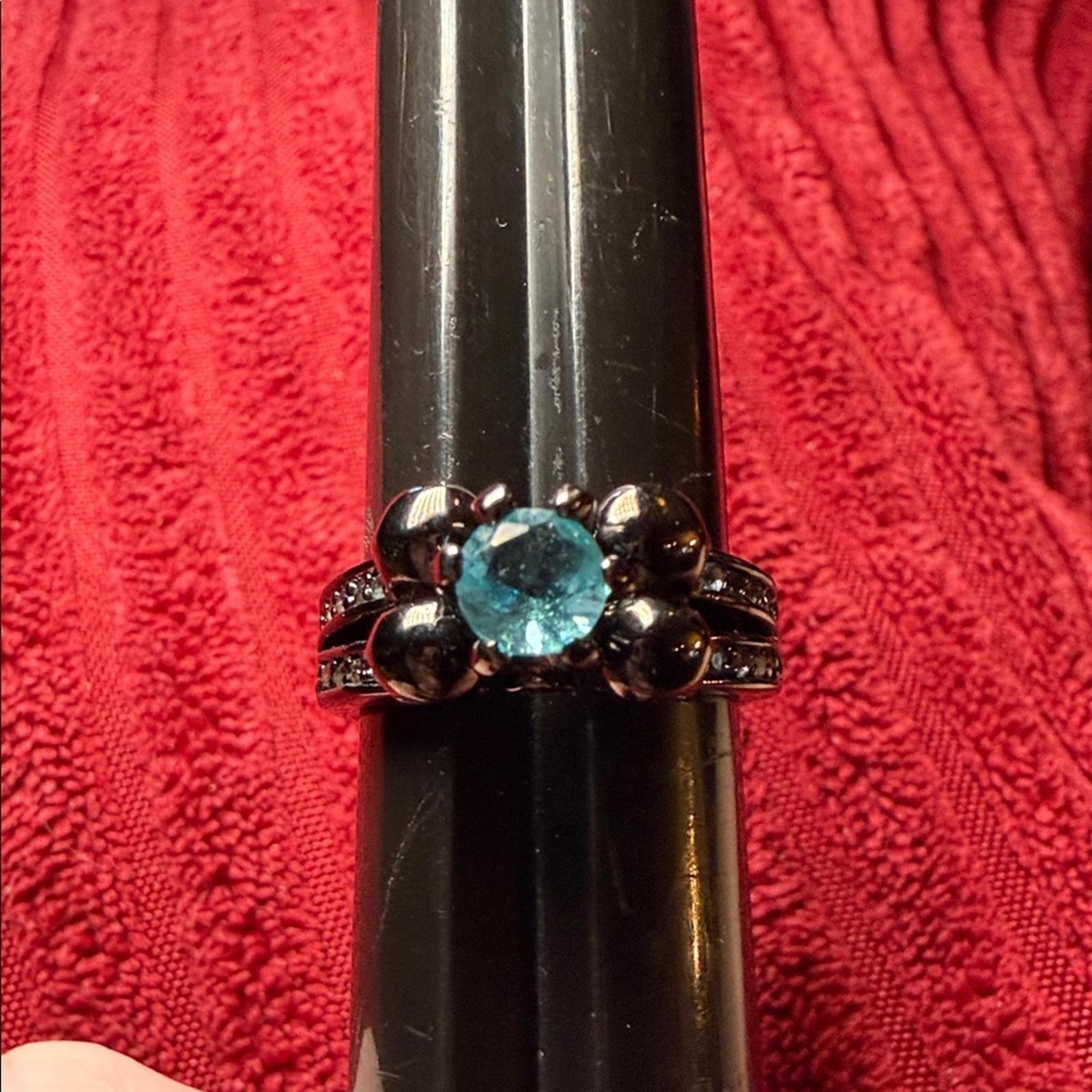 10K Black Gold Blue Gemstone Ring