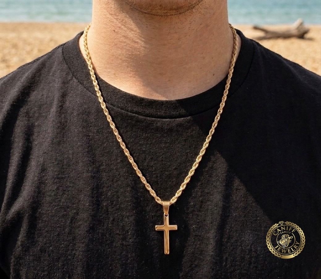 20 Inch Stainless Steel 3mm Rope Cross Pendant Chain