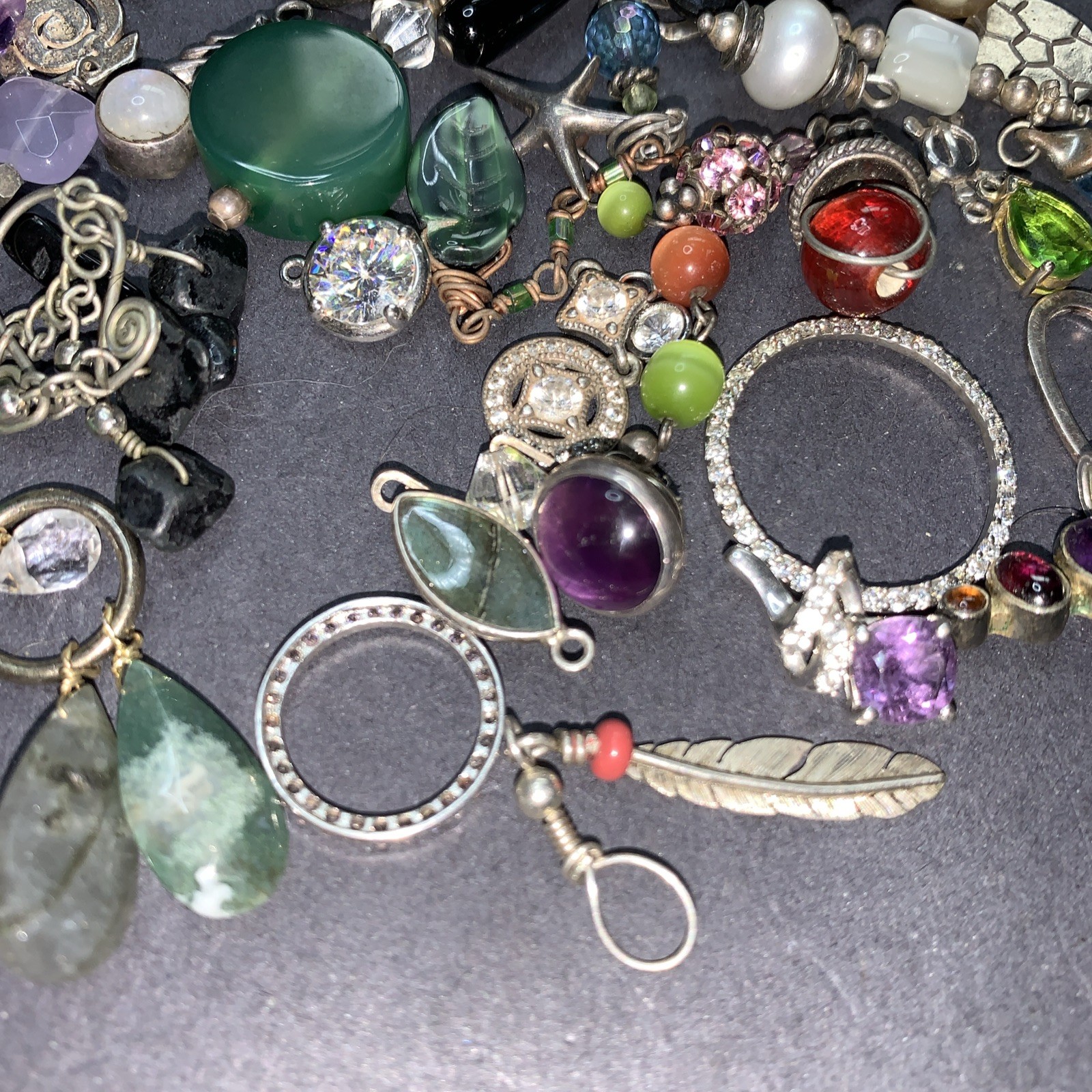 STERLING SILVER 925 Lot Necklace Pendant SS40 Charms Boho Crystal Navajo 42