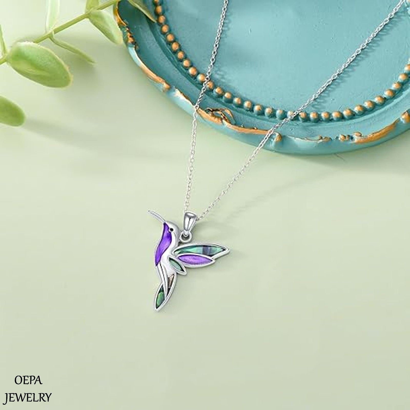 Hummingbird Necklace 925 Sterling Silver Cute Animal Bird Flower Bird Necklace