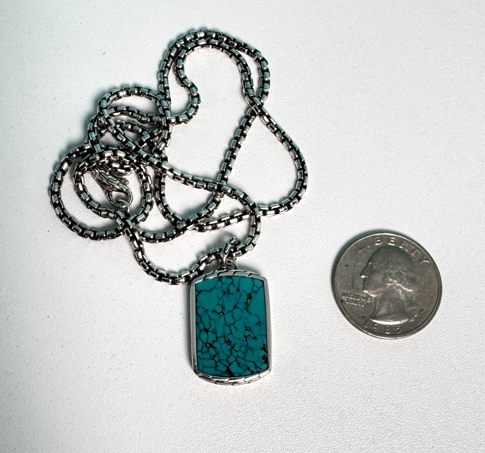 John Hardy Turquoise Pendant with Sterling Silver 2.7mm Box Chain