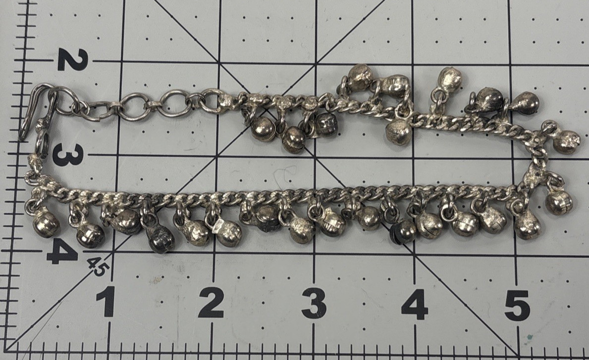 Silver Tone Jingle Bell Charm Adj 9.75-11.5″ Vintage Anklet Boho Belly Dancer