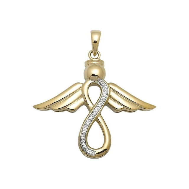 14K Two Tone Gold Plated Lab Created Diamond Infinity Shaped Angel Pendant Charm