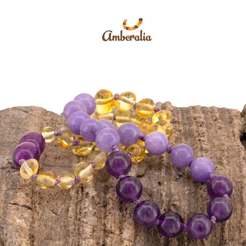 Amberalia Baltic Amber Necklace with Amethyst – 8 Styles – 12.5″ (32cm)