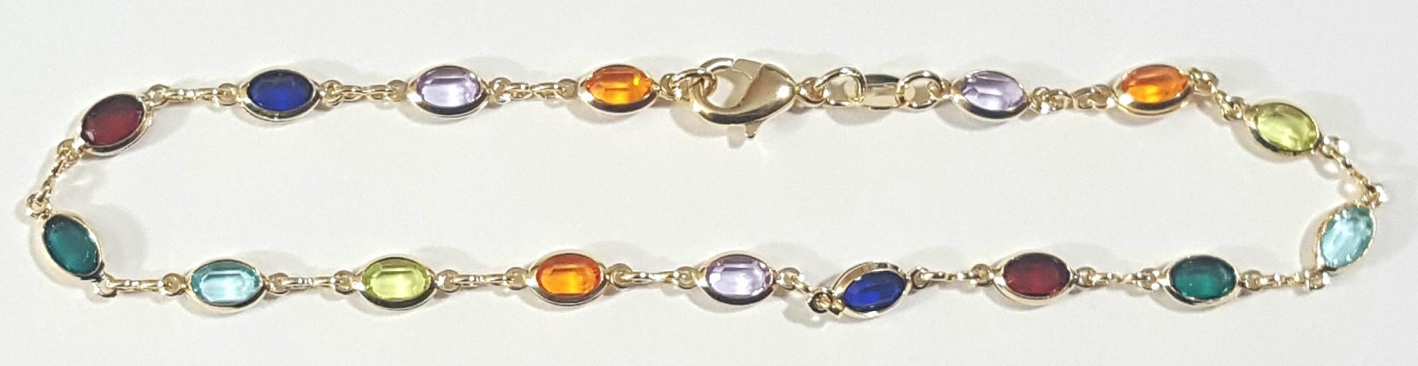 14k Gold Filled Bracelet 7.5 inch Long Dark Multi Color Oval Stones # 2