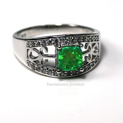 Green Opal Ring Womens 6 x 6mm Lab CZ 925 Sterling Silver Sizes 6 7 7.5 8 8.5 9