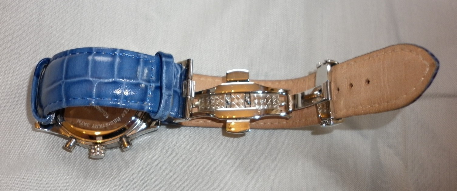 Krug Baumen Mens Air Traveller Diamond Silver – Blue Leather Watch with box