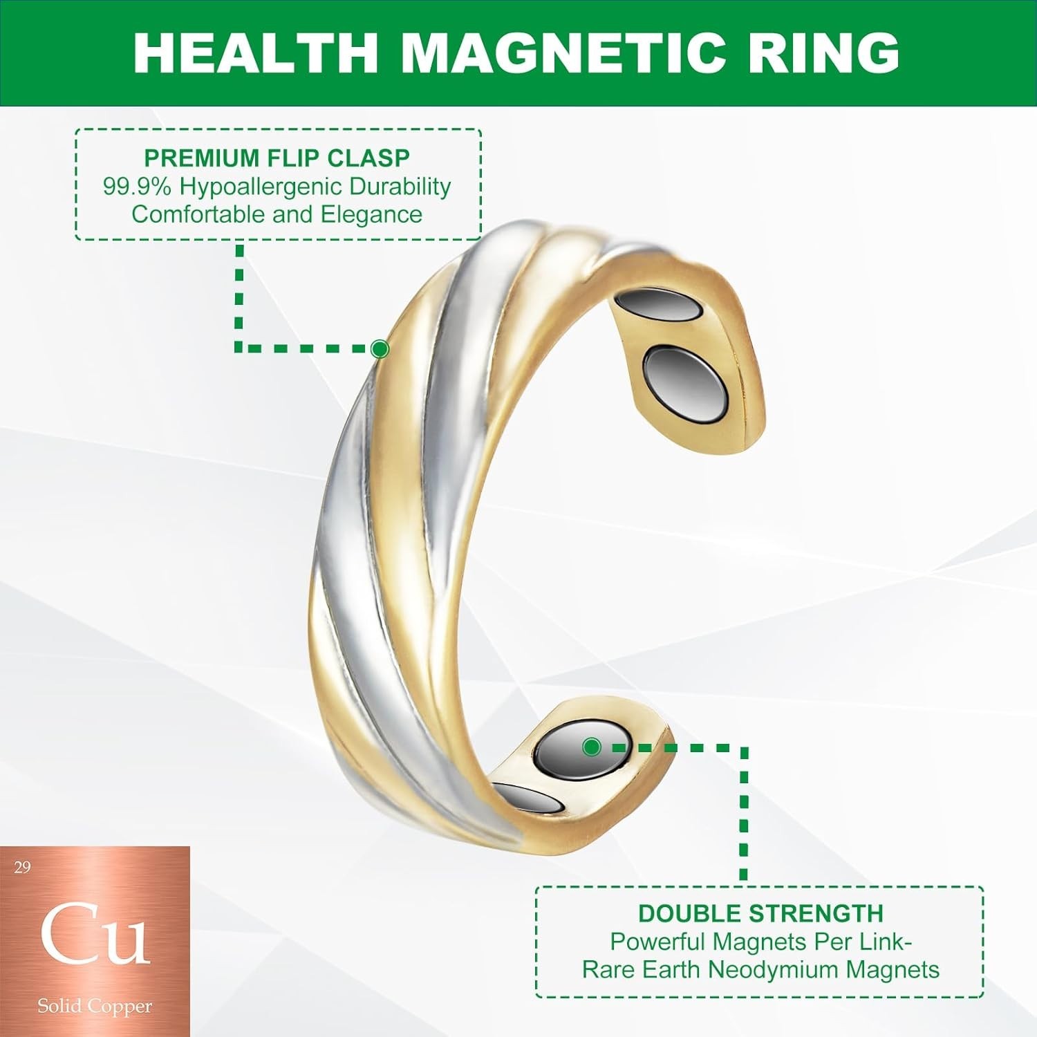 Tri Tone 99.9% Pure Copper Magnetic Ring for Women Men, Copper Magnetic Rings…