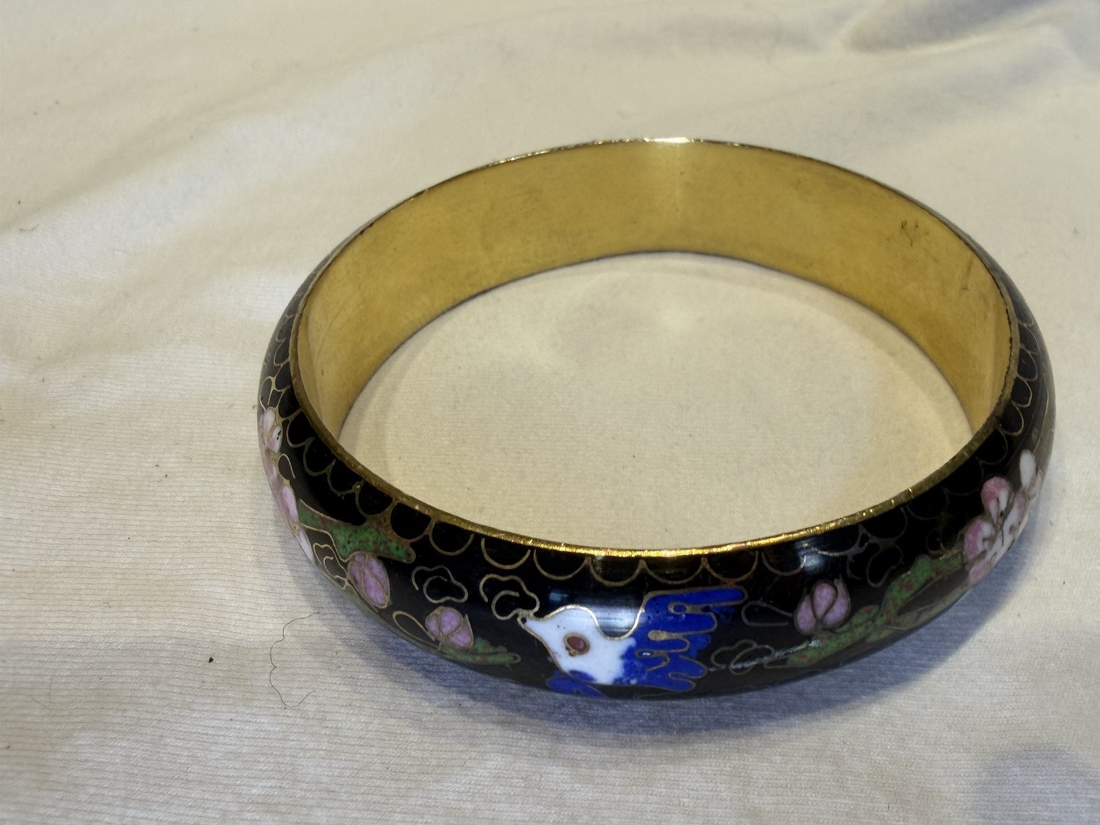 Vintage Chinese Export Cloisonné Bird Plum Blossom Bracelet