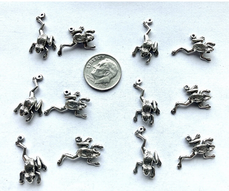 Vintage Sterling Silver Left & Right Frog Charms Pkg Of 2 ( 1 Pair)