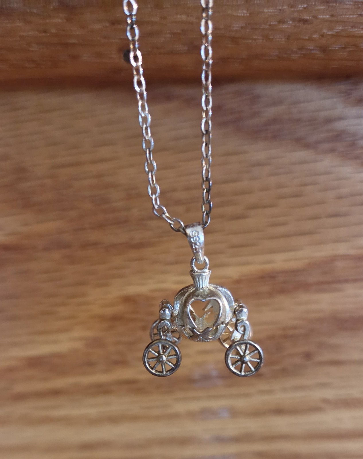 Girls Sterling Silver 925 Cinderella Pumpkin Carriage Necklace Silver &Gold Tone