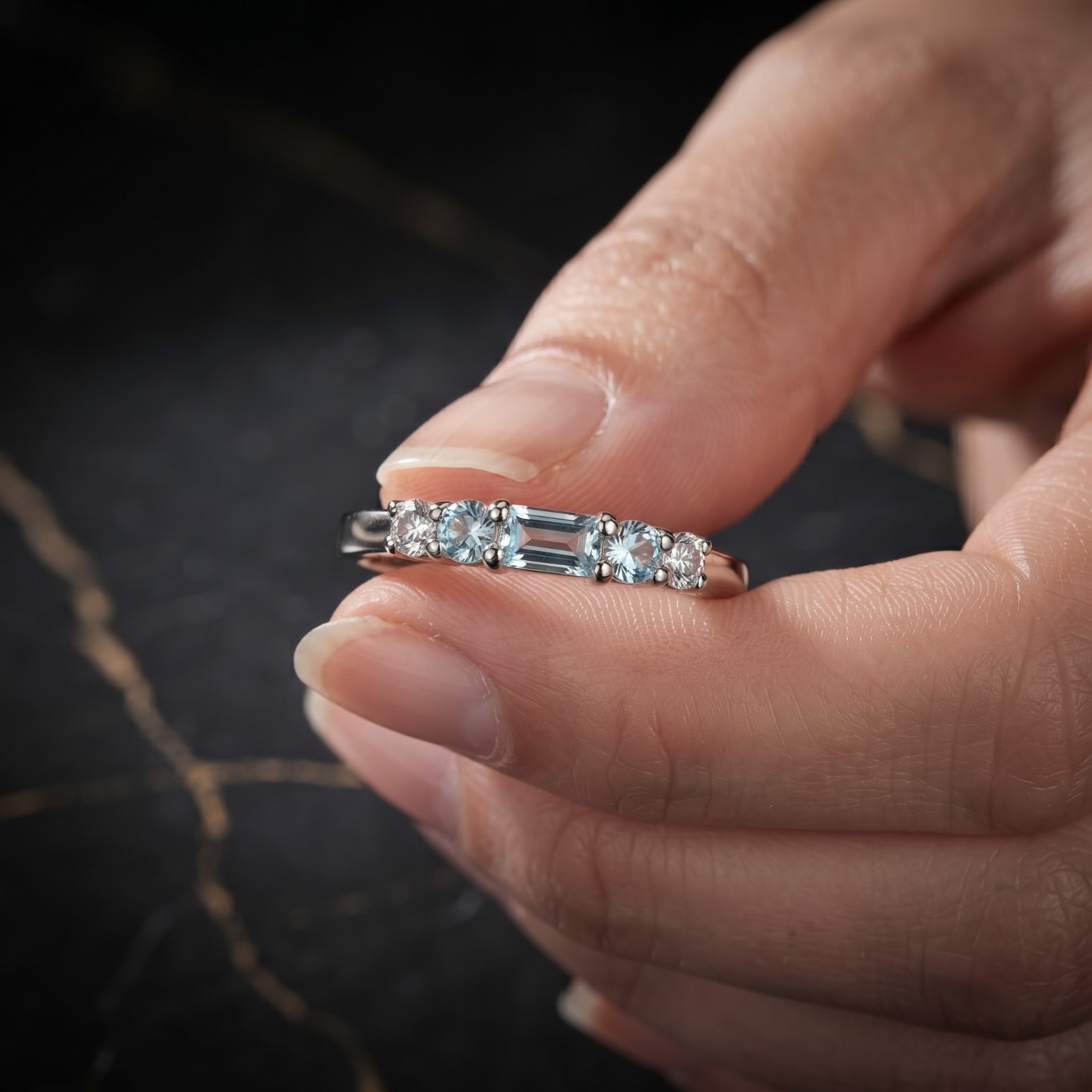 Emerald Cut 2.80 Ct Natural Aquamarine & Diamond Solid 14K White Gold Fun Ring