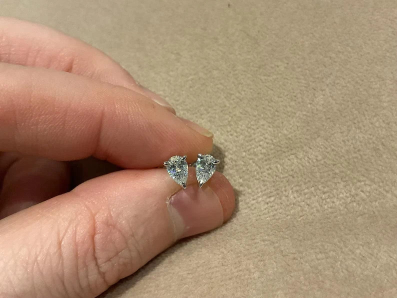 14K Gold Plated Stud Earrings Pear Cut Simulated Diamond 925 Starling Silver