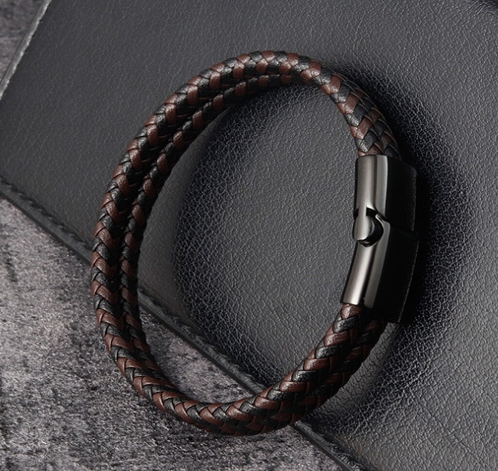 Men / Women Black Brown Braided Genuine Leather Bracelet Double Band Bangle 6-9″