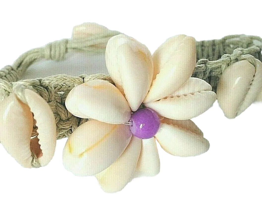 Seashell Flower Handmade 7″ Bracelet Beach Jewelry Seashell Boho Surfer Nautical