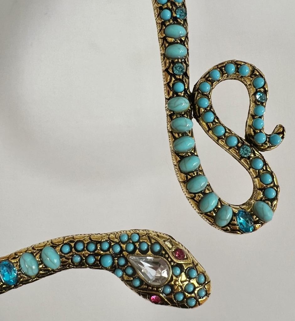 Blue Topaz Turquoise Rhinestone Snake Necklace Wrap Victorian Egyptian Rev. Faux
