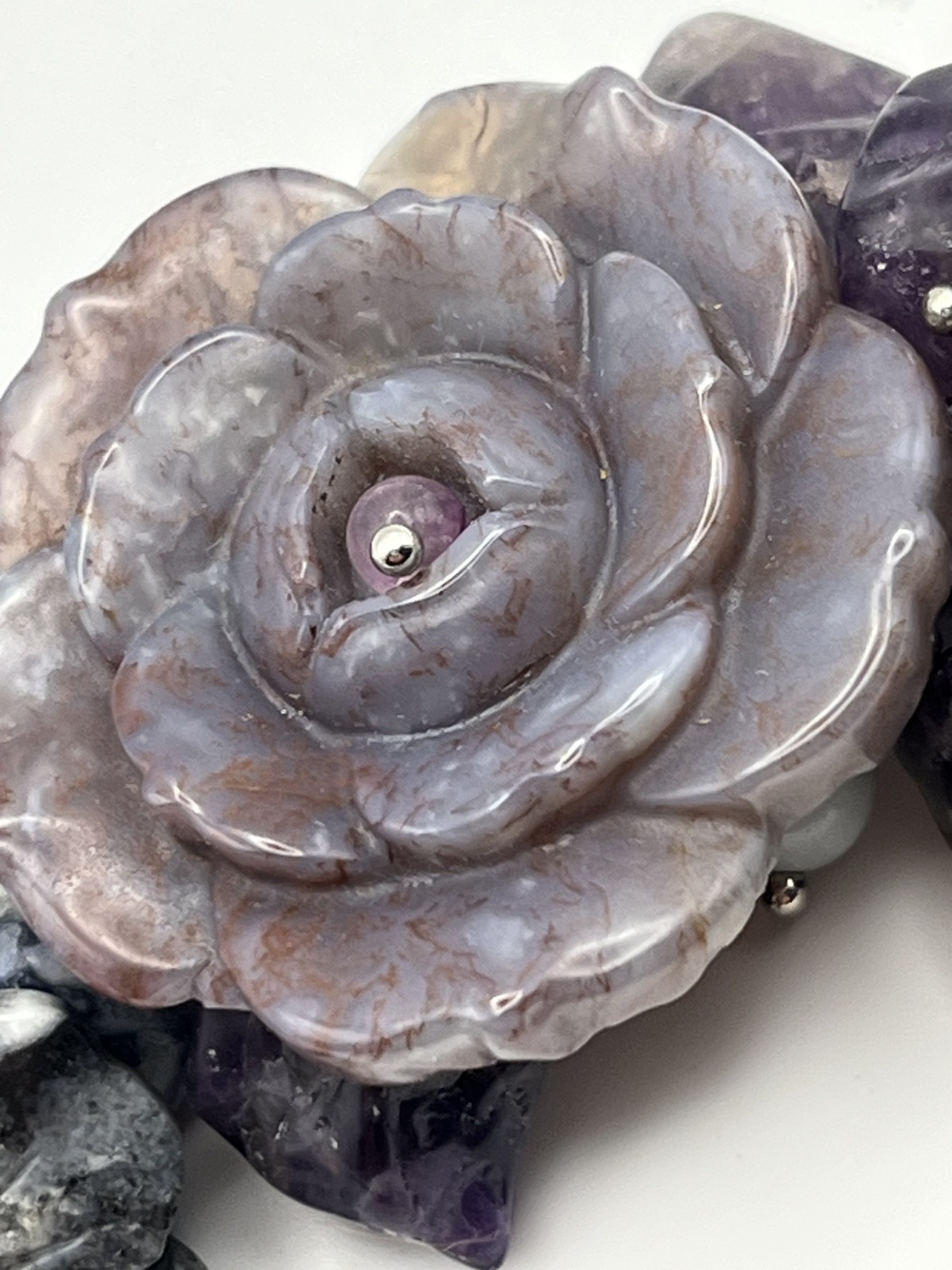 Amethyst Sodalite Purple Blue Flowers Beaded Bracelet Charm Wide Adjustable