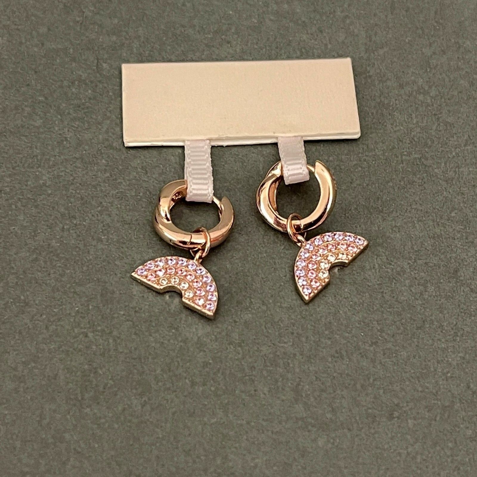 Rose Gold Pink Multicolor Rhinestones Women’s Fashion Hoop Earrings NWOT