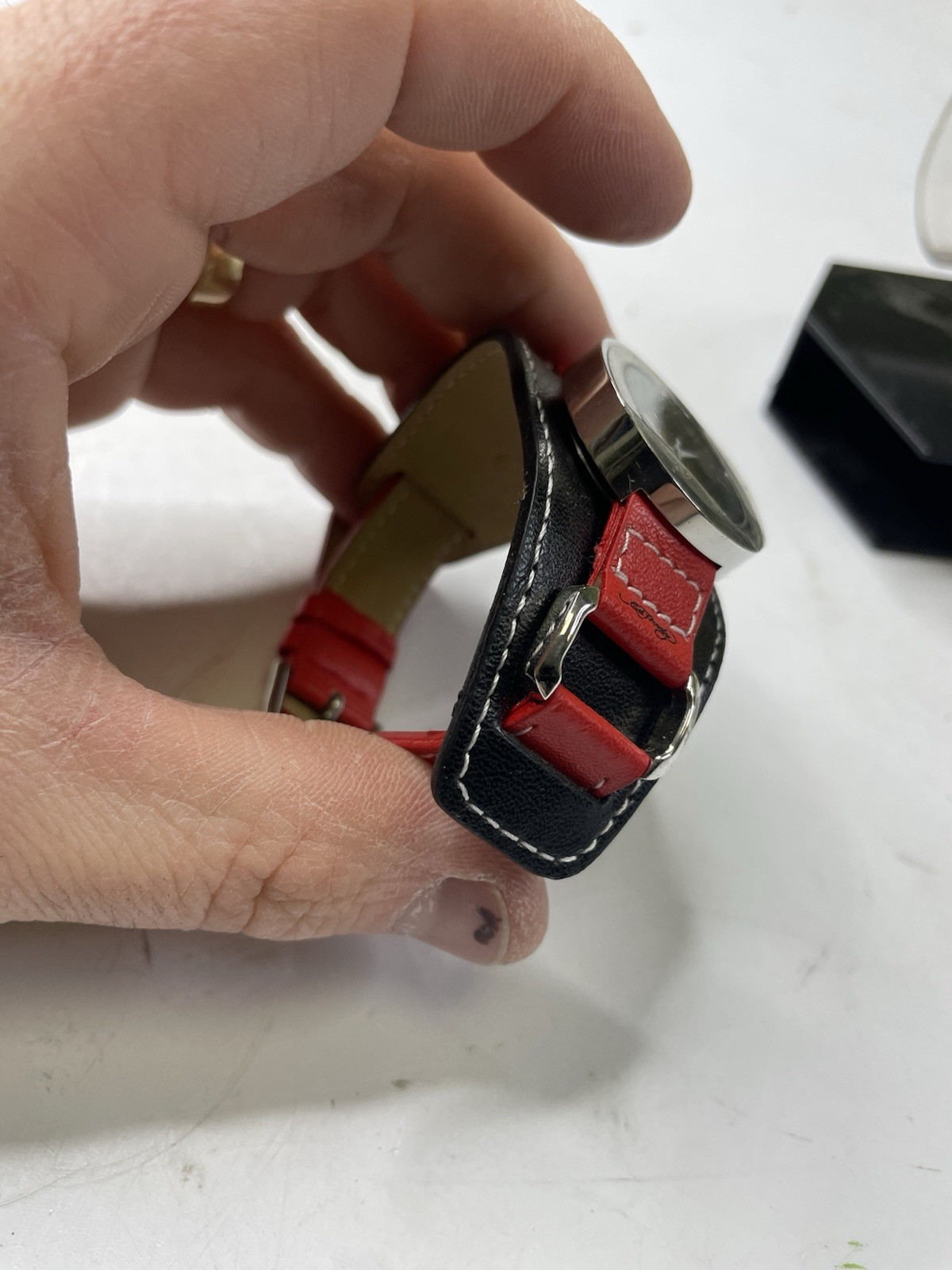 Vintage Y2K Ed Hardy Vintage Watch Leather Red Black Gladiator HT TI 0001 Tick