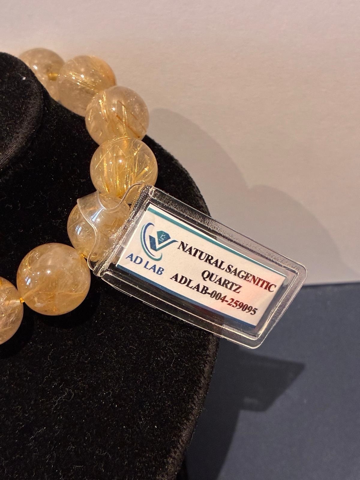 Natural Golden Rutilated Quartz Bracelet 14.5mm Certified AD Lab 64.56g