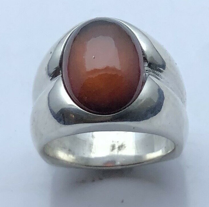 MJG STERLING SILVER MEN’S RING. 16 x 12mm GENUINE HESSONITE GARNET. SZ 10. 26 gr