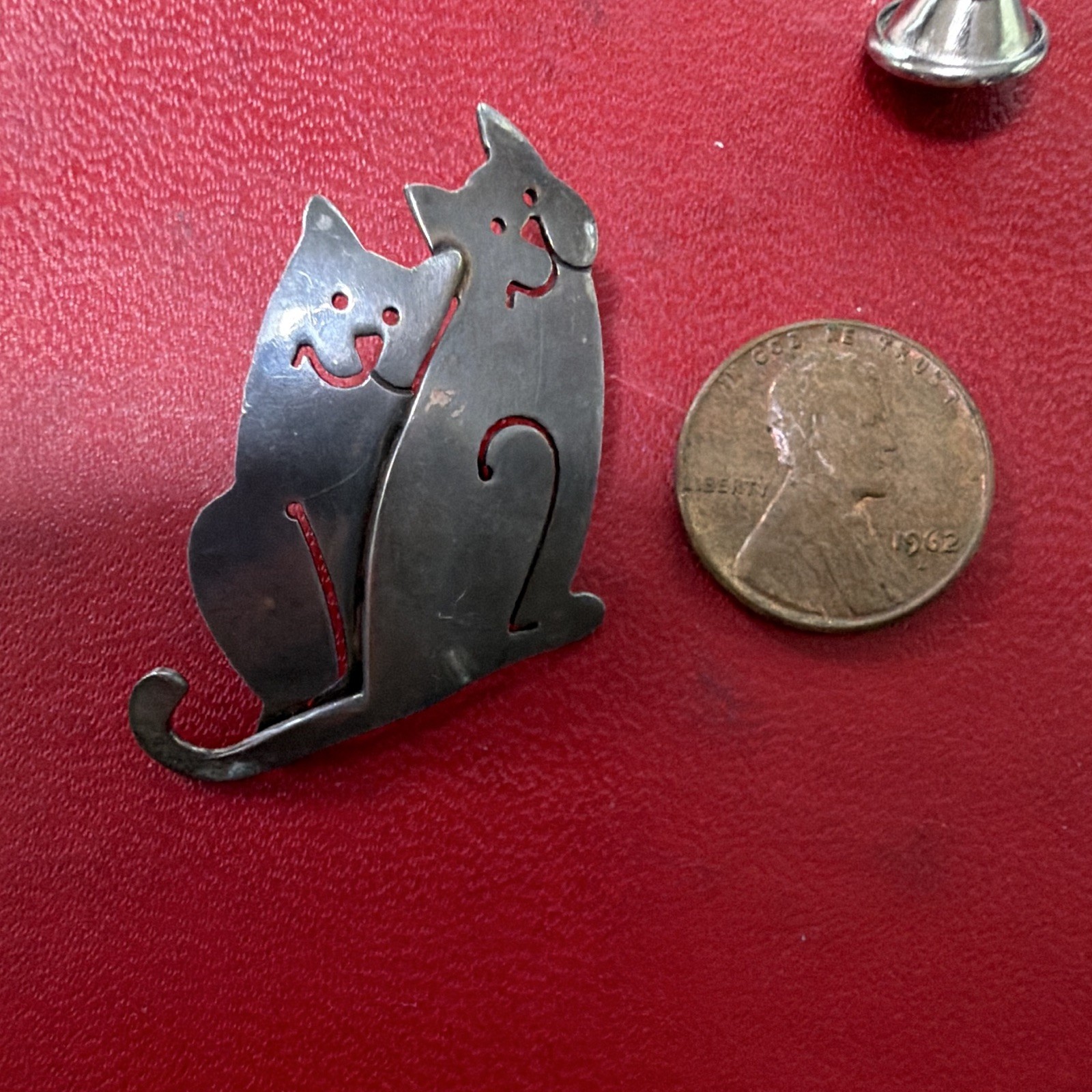 Vintage Sterling Silver Double Cat Pin Brooch Pendant Combination Whimsical 925