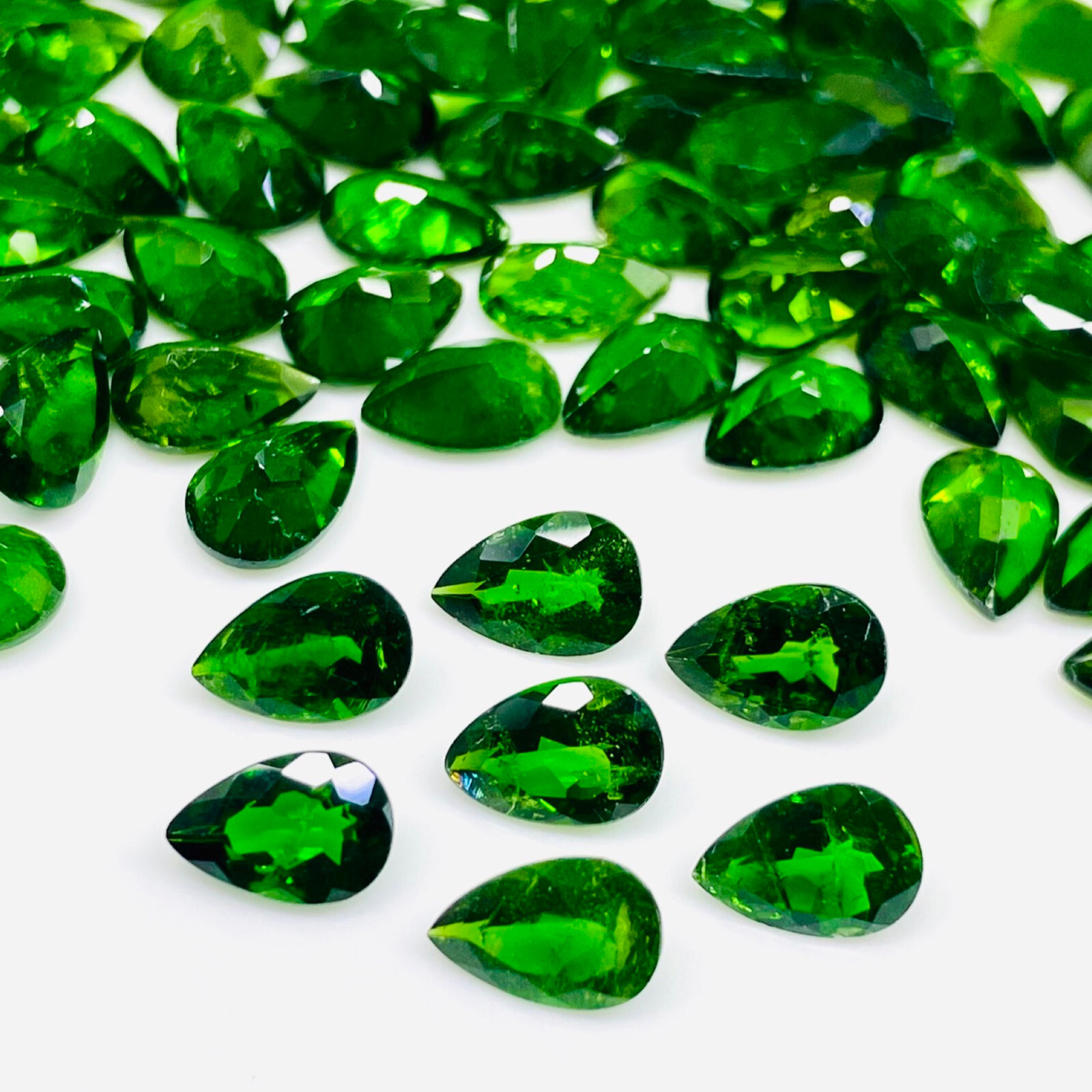 Natural Chrome Diopside 7 Pcs 9x6mm Pear Cut Vivid Green Loose Gemstones Lot
