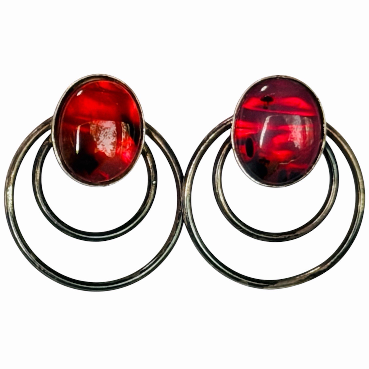 VTG Earrings Sterling Silver 925 & Fire-Agate Hot-Pink Boho-Chic Southwestern