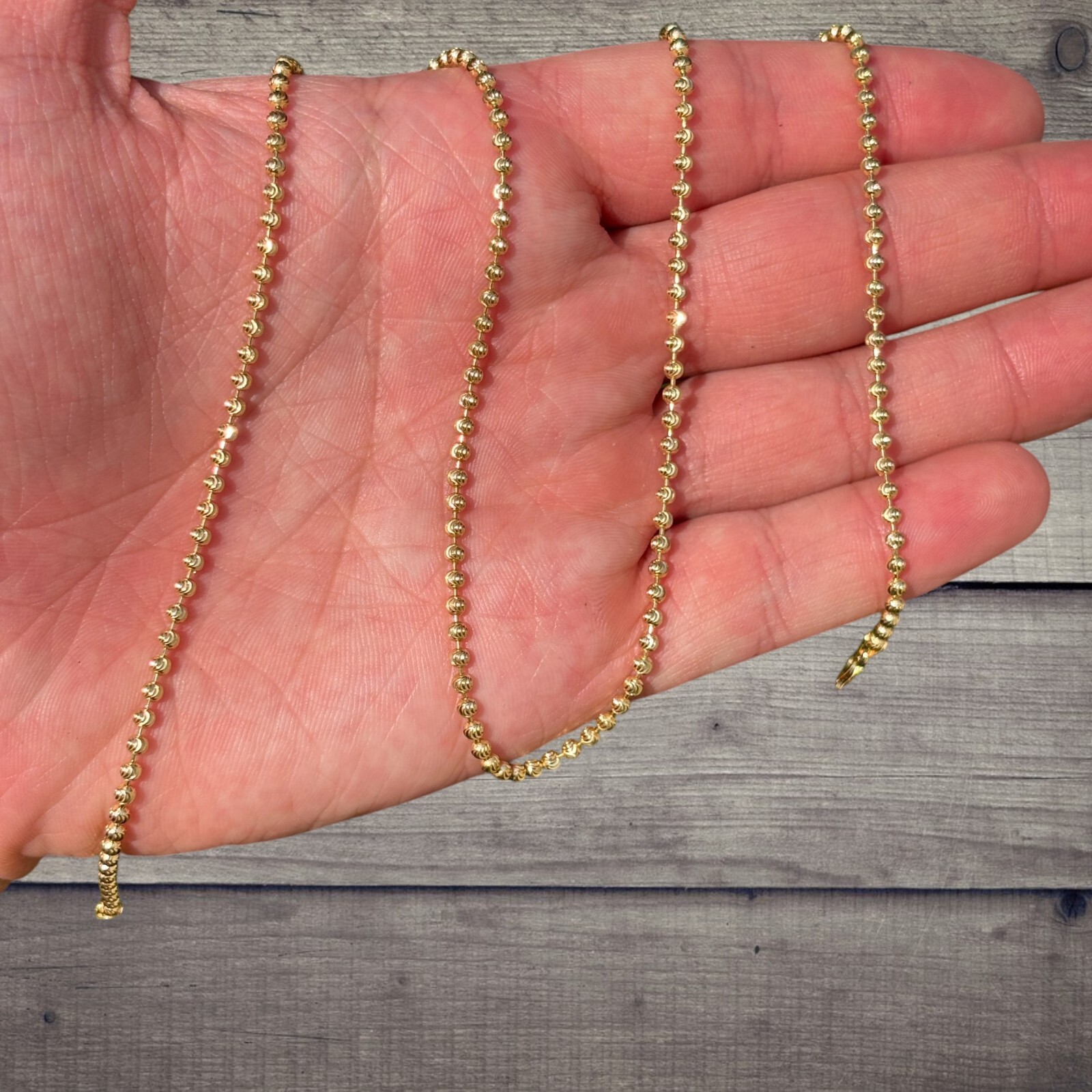 2.5mm Ball Moon Chain Necklace – Solid 925 Sterling Silver Or 14k Gold Vermeil