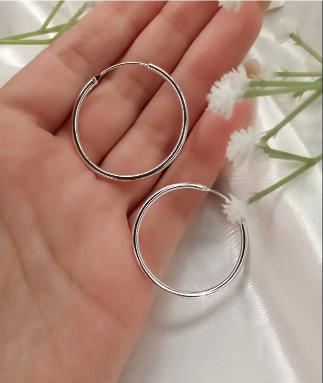 925 GENUINE SILVER *** 1 Pair Thin Hoop Earrings 30mm Dia