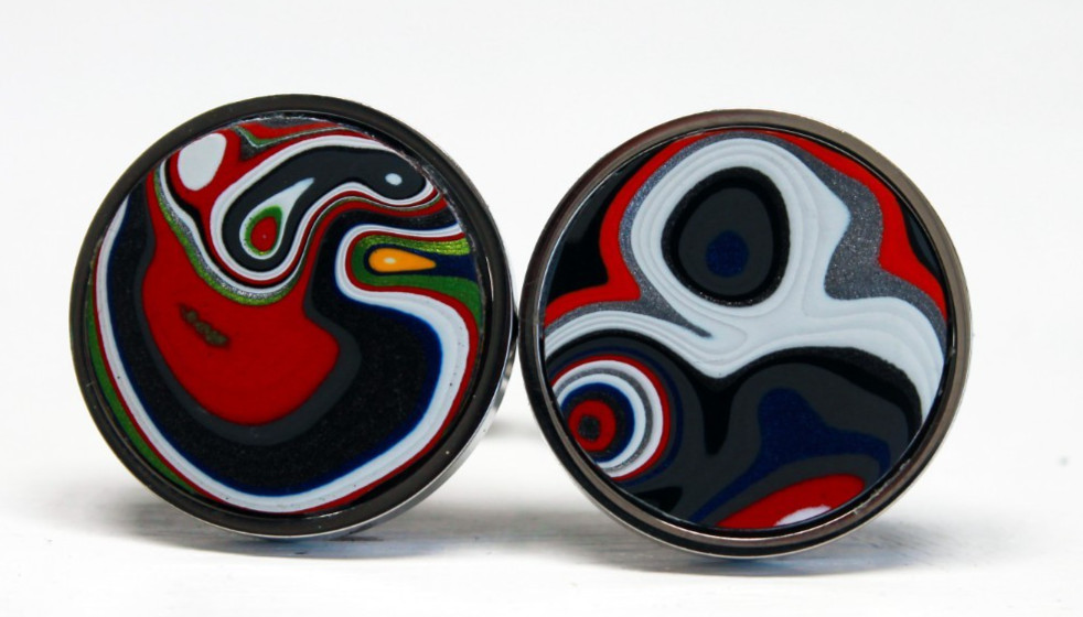 Fordite Cufflinks – 18mm – Silver Colored Titanium – 2 mm Thick (C-016)