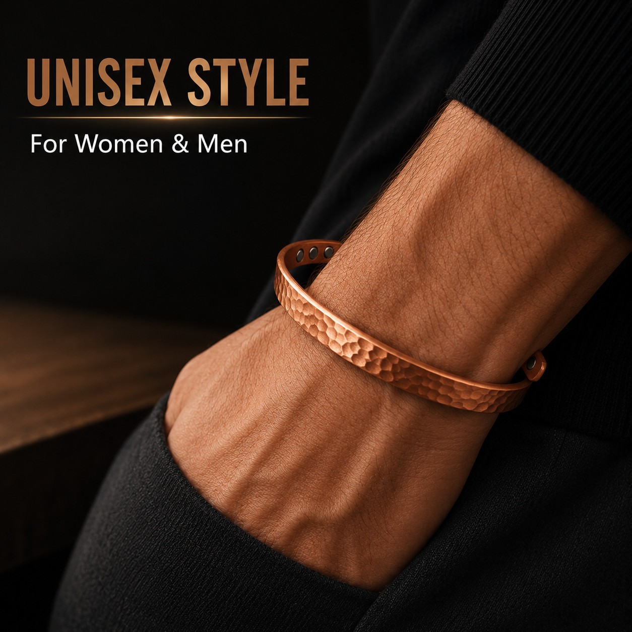 2Pcs Magnetic Copper Bracelet Set Pure Solid Copper 6 Magnets Adjustable Cuff