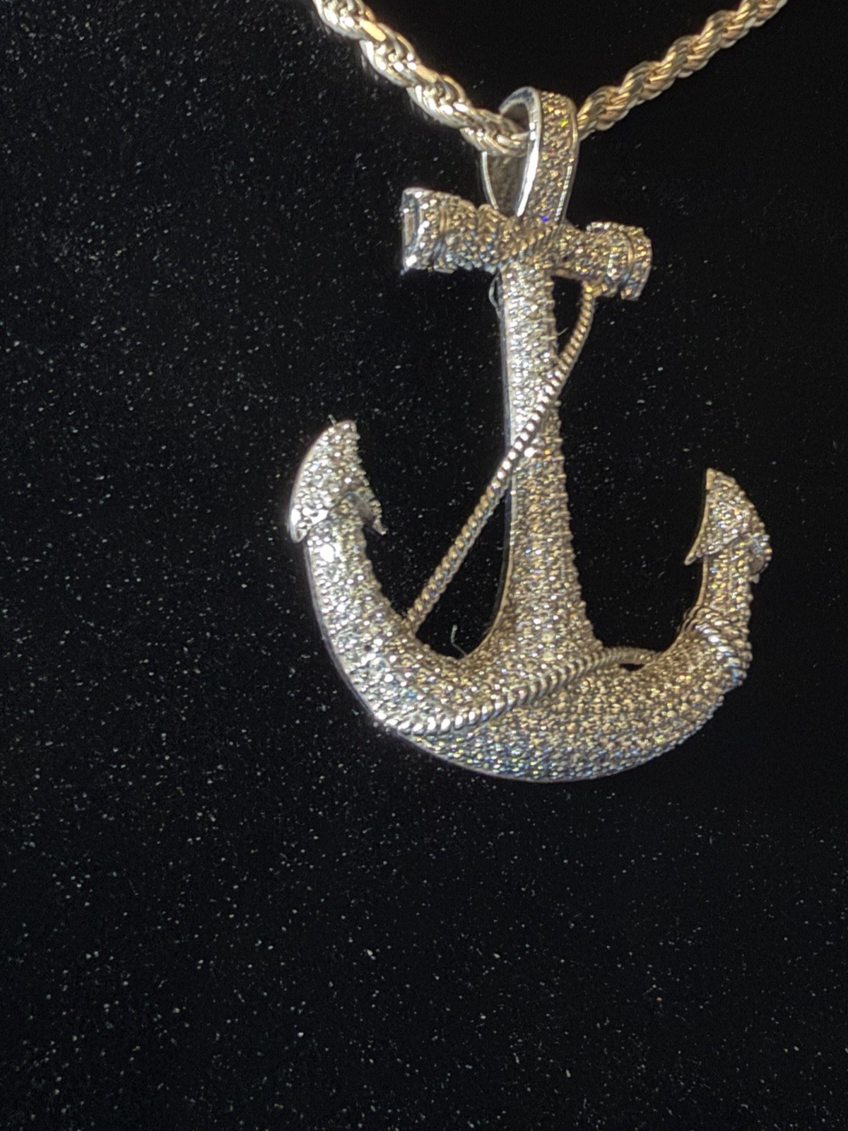 925 Sterling Silver CZ Anchor Pendant | 9g | Read Description