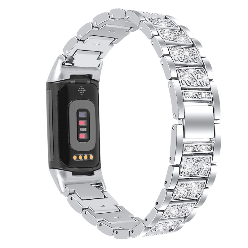 For Fitbit Charge 5 6 Replacement Wrist Strap bling Crystal metal Watch Band