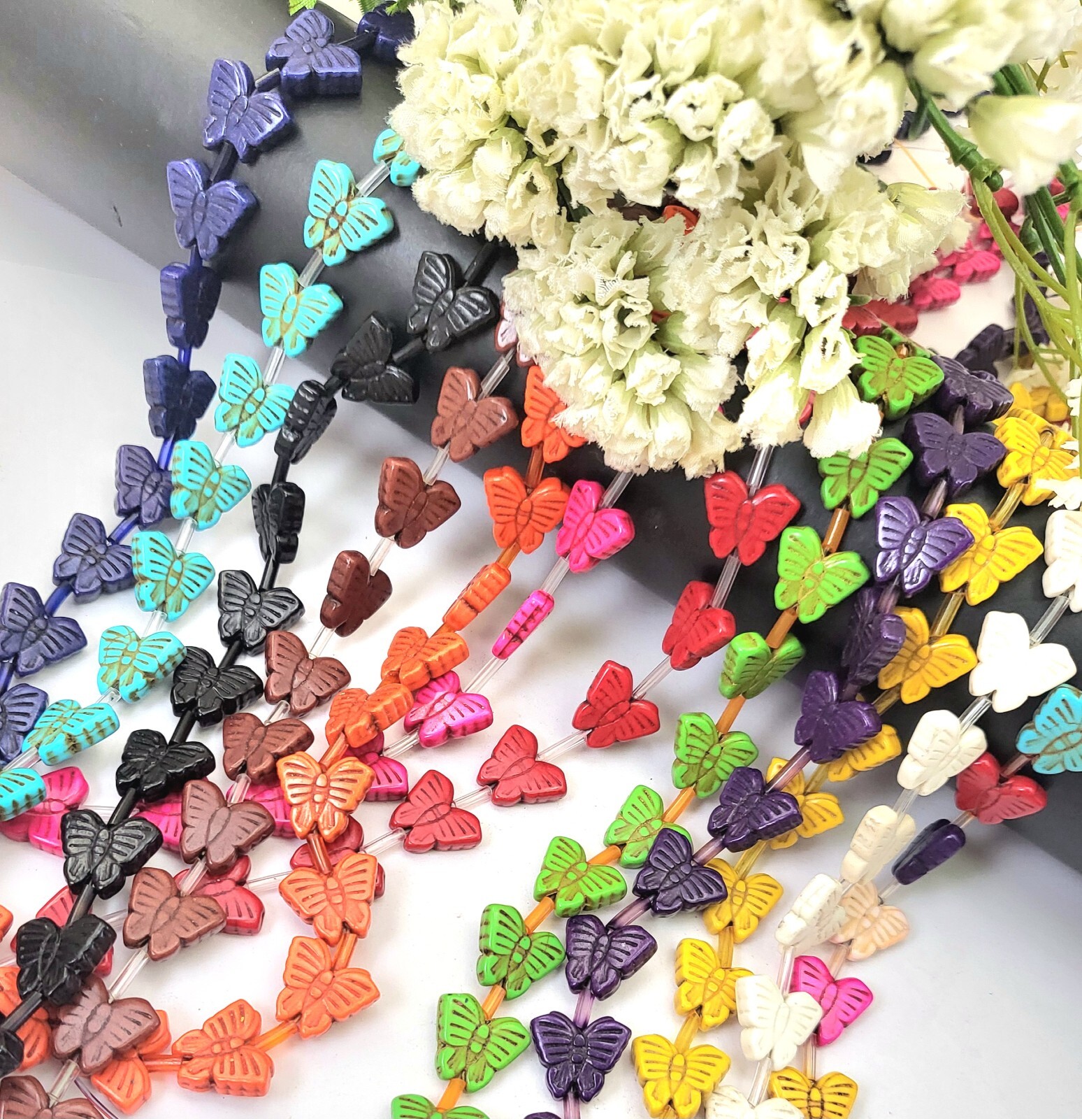 Turquoise Butterfly Beads Howlite 15mm Summer Jewelry Beads 15″ Strand Crafts