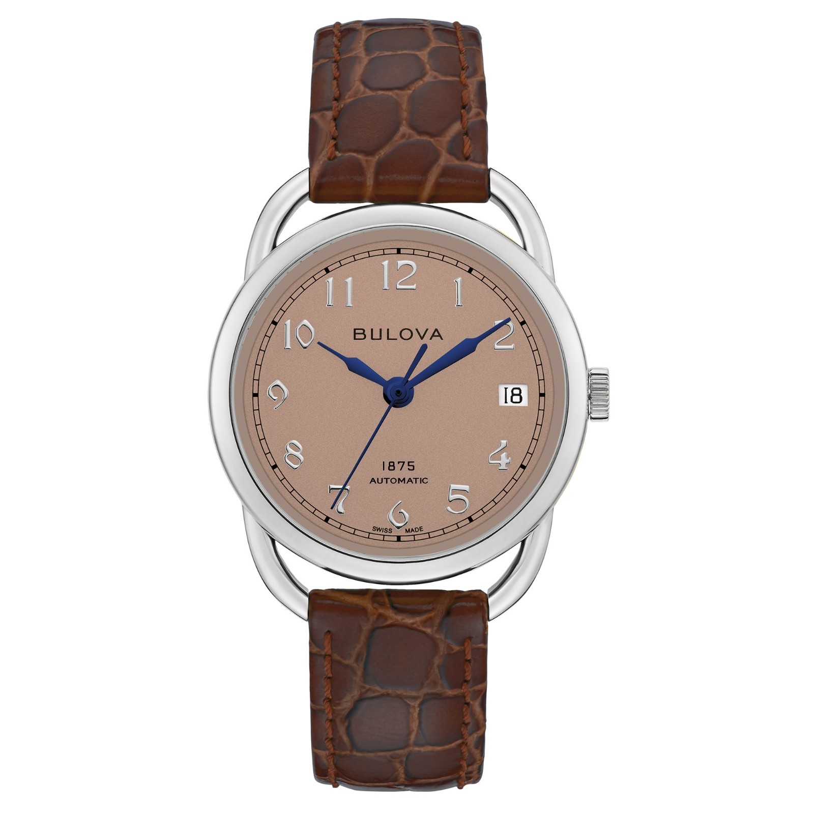 Bulova Women’s Automatic Commodore Date Window Brown Leather Watch 34MM 96M154