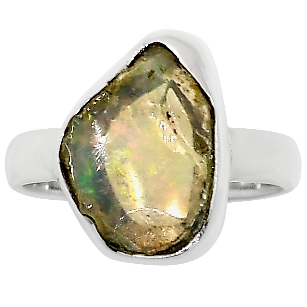 Natural Ethiopian Opal Rough 925 Sterling Silver Ring s.5 Jewelry R-1001