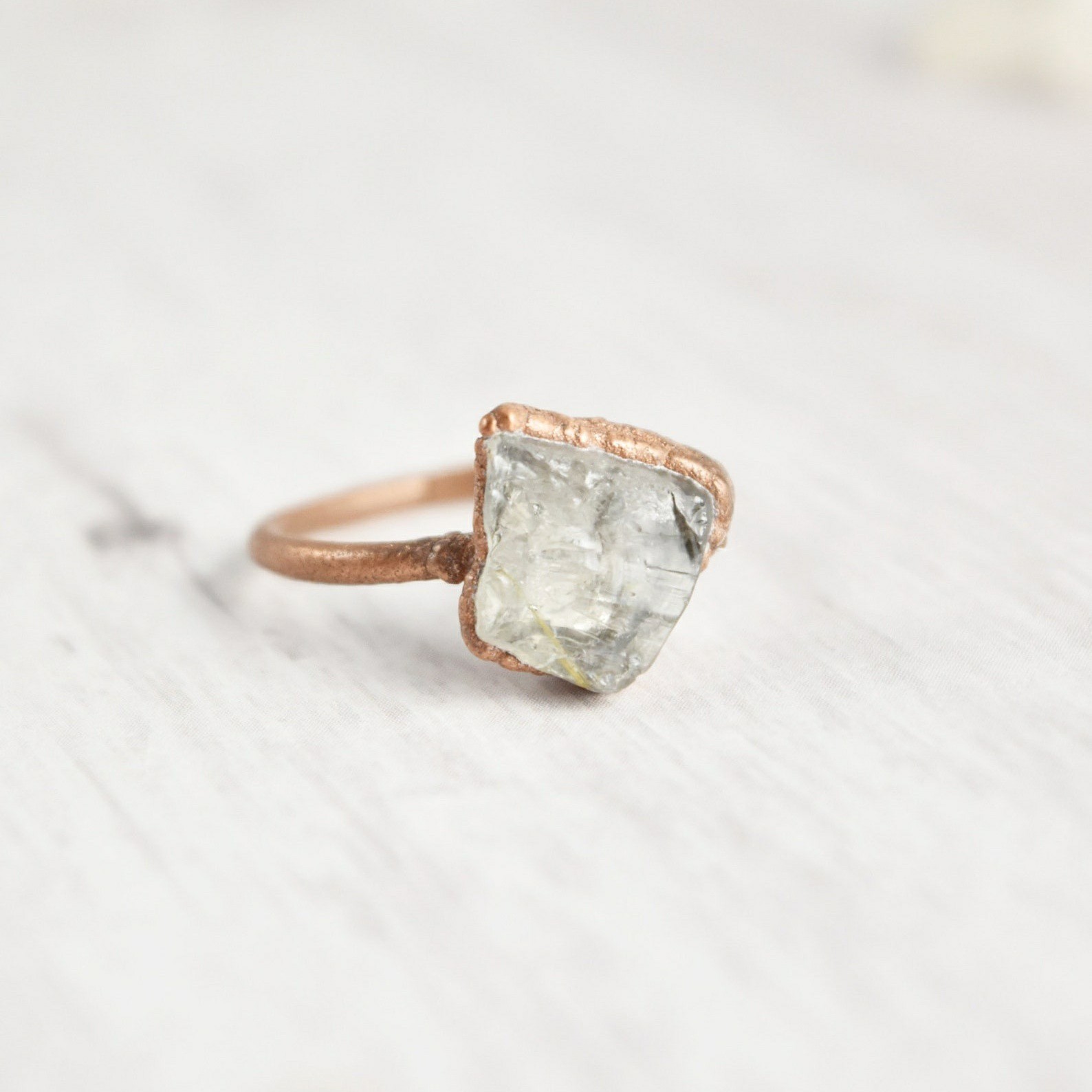 Size 7 Raw Quartz Ring, Natural Clear Crystal, Antique Copper, Boho Jewelry