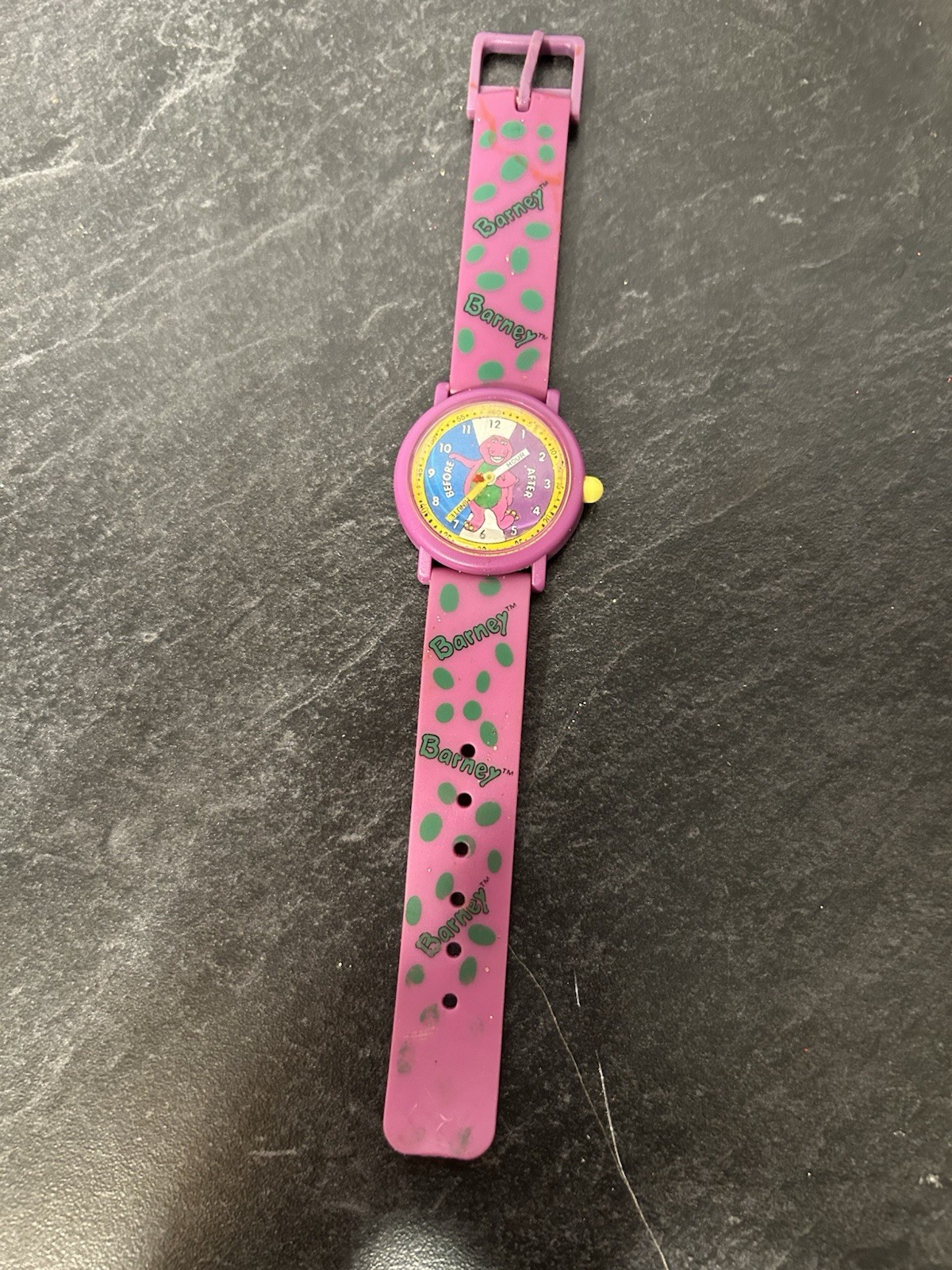 Vintage 90s Barney Learn Time Watch Armitron Youth Size Needs Battery Untested