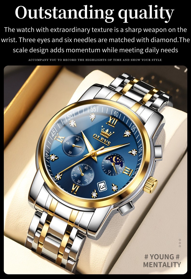 OLEVS 2858 Business Wrist Casual Quartz Luminous Mens Sports Waterproof Watches