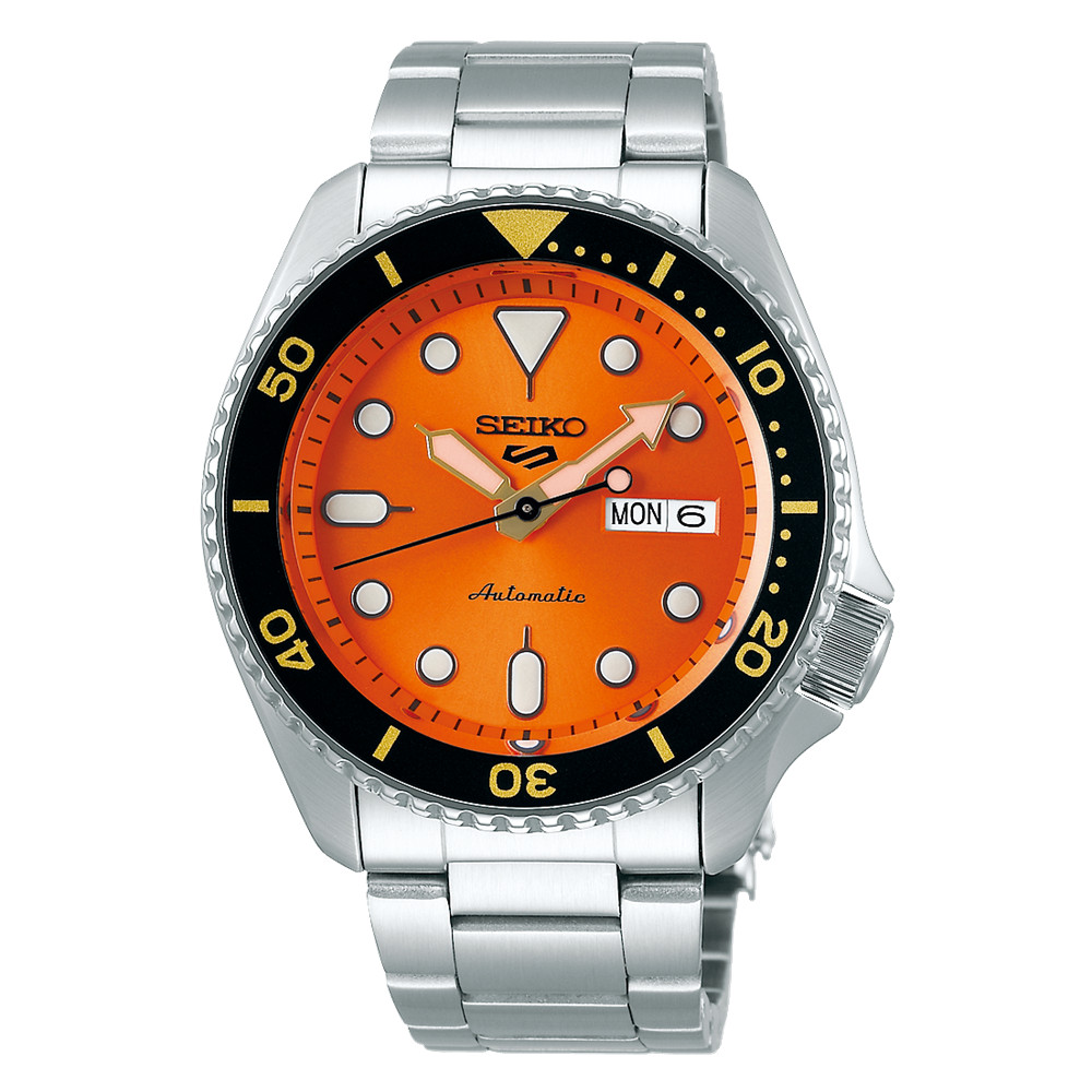 Seiko 5 Sport All Stainless Steel Orange Dial 42.5mm Automatic Watch SRPD59K1
