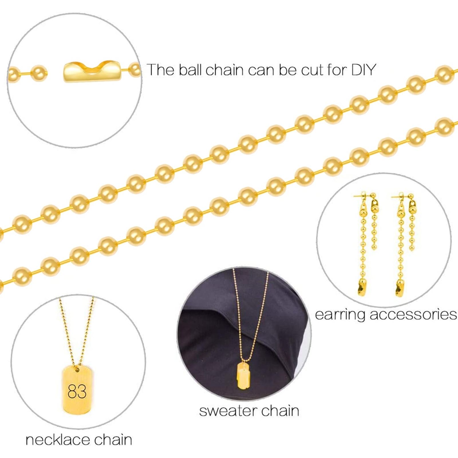 30pcs 24 inches Gold Plated Metal Ball Necklace Bead Chain Jewelry Findings