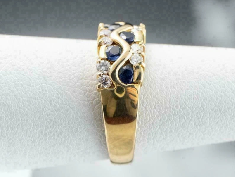 1.80Ct Round Lab Created Blue Sapphire Wedding Band Ring 14K Yellow Gold Plated
