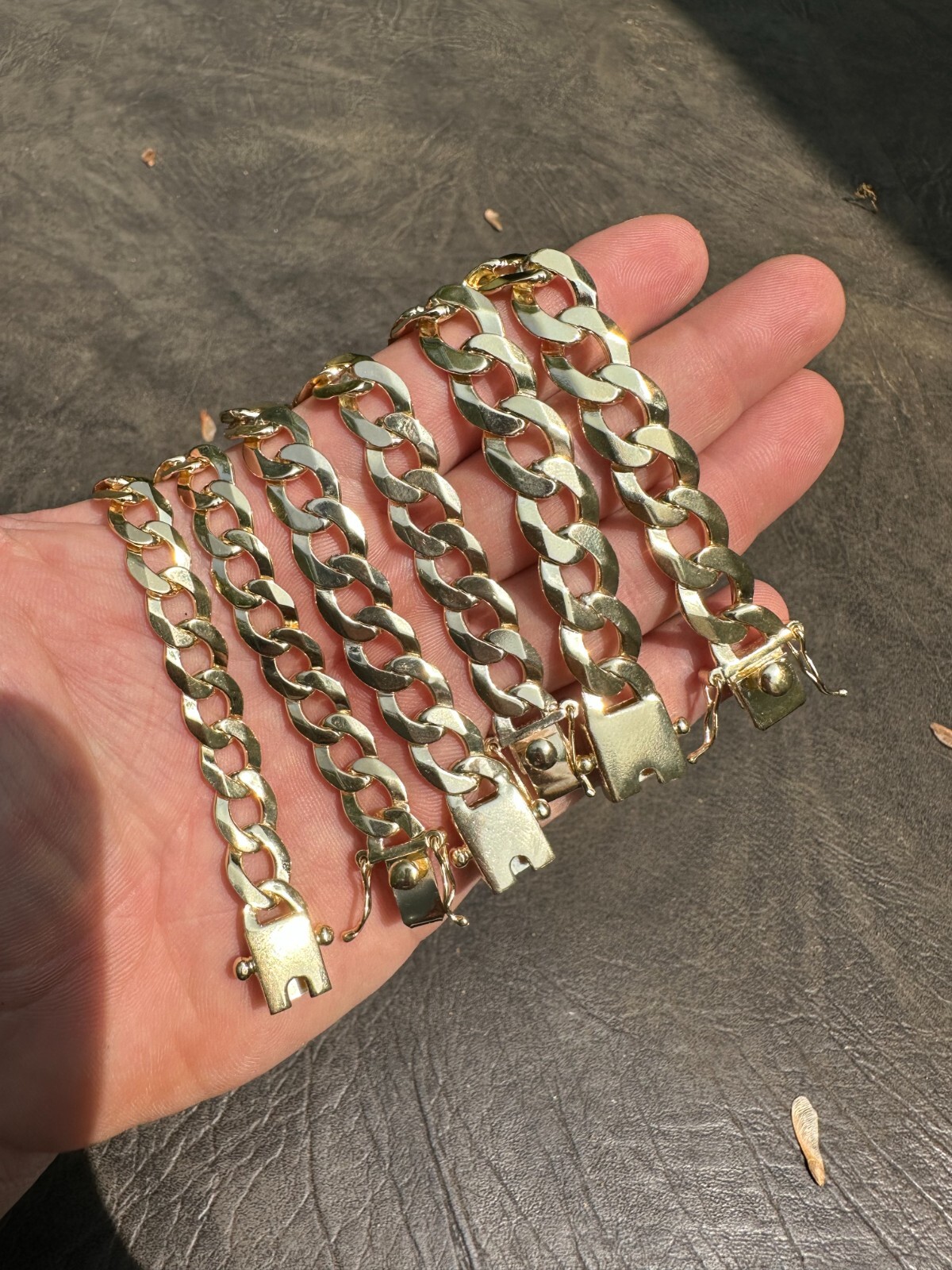 Flat Curb Cuban Link Chain Necklace Real 14k Gold Plated 925 Silver Box Clasp